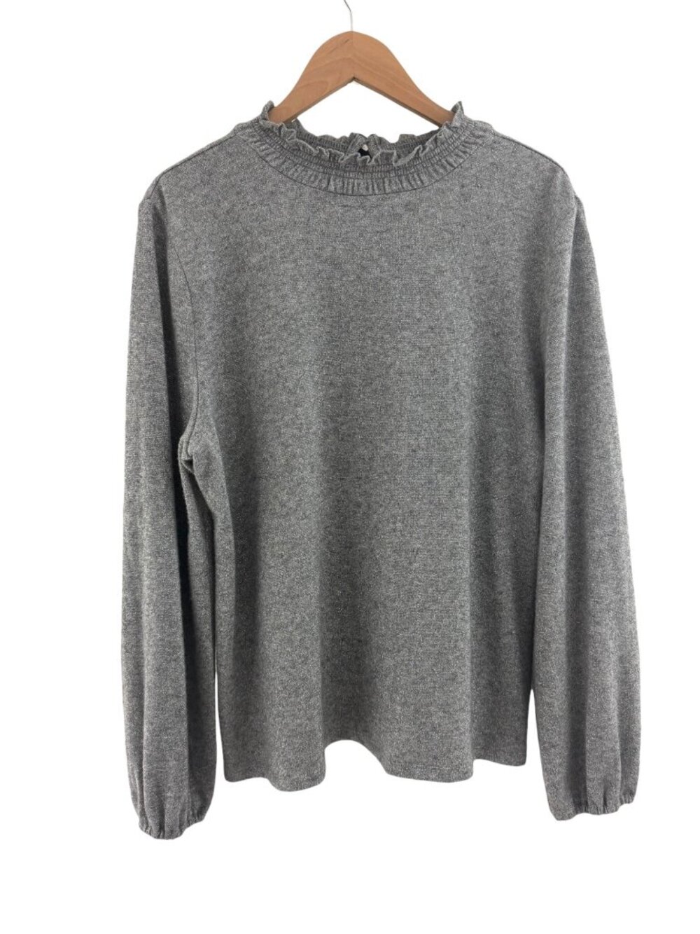 Talbots Tie Back Smocked Top Gray‎ Silver Shimmer Metallic Knit Size XL Shirt - Picture 3 of 10